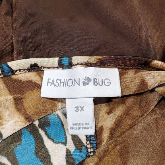 Fashion Bug Sz 3X Animal Print Beaded Neckline One Sleeve Popover Blouse 624   - Picture 9 of 11